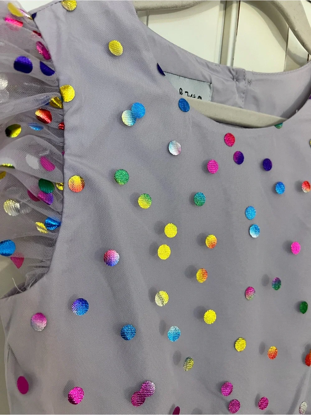 Girls' Lavender Multicolor Polka Dot Tulle Party Dress